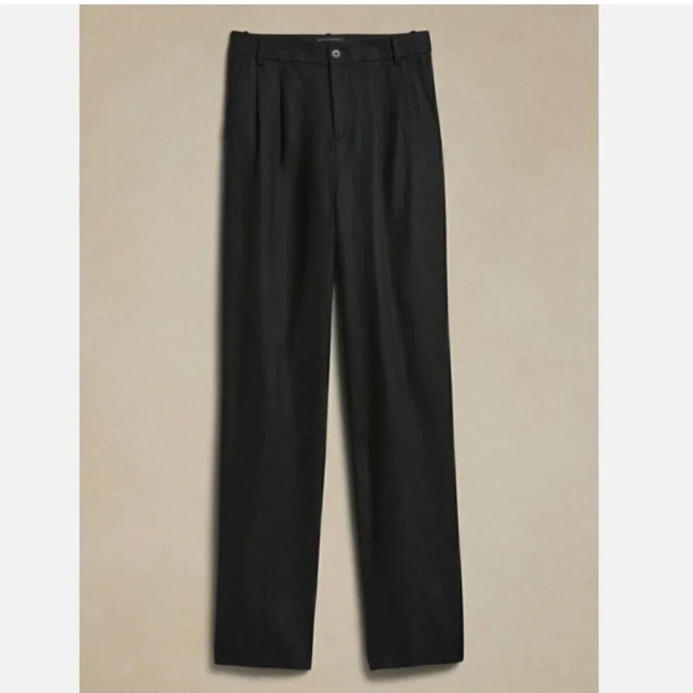 Banana Republic High-Rise Palma Straight Size 4 Black 100% Linen Pants RT$140